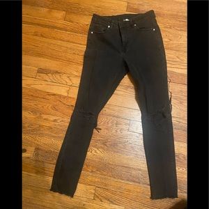 h&m divided black destroyed jeans fringe hem